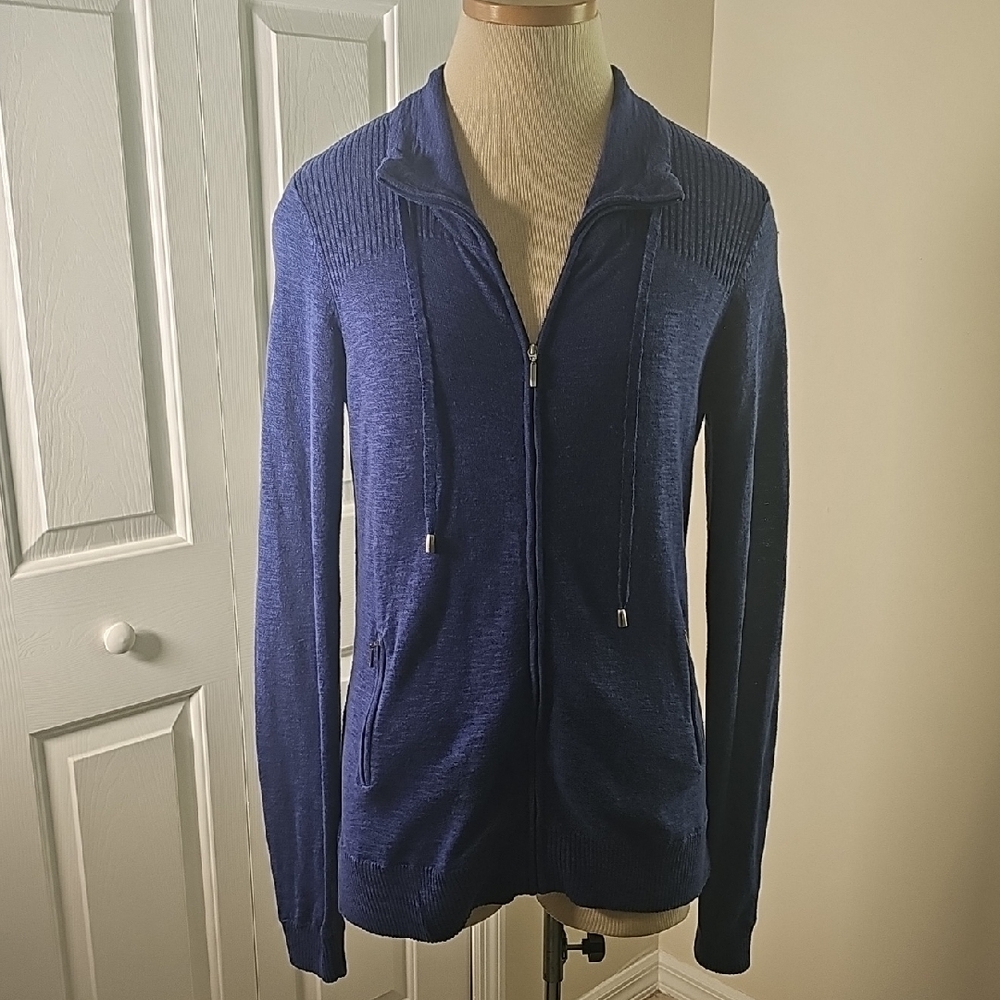 Dalia Indigo Knit Sweater Meduim Zip Up. Lightweight. Zipper Pockets.‎